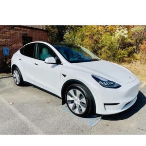 White Tesla Model Y with paint protection applied