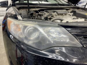 Toyota Camry headlight restoration process: after sanding
