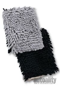 grey and black fluffy wash mitts